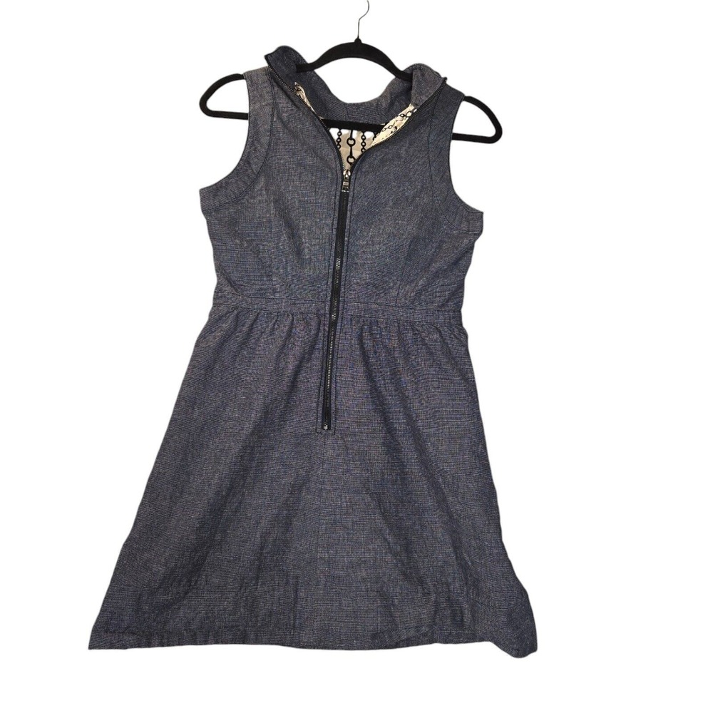 Tulle Sleeveless Zip Front Dress Womens Small Blue Denim Look Fit & Flare A6122